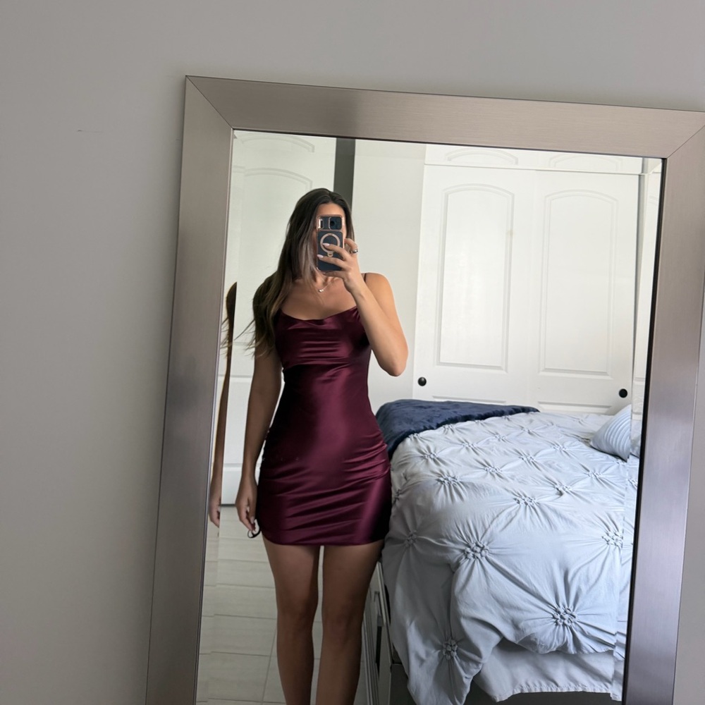 Lovely Day Wine Satin Dress